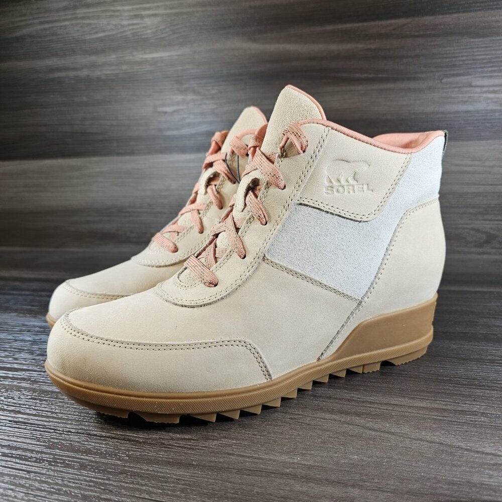 Sorel Evie Lace Up Wedge Ankle Waterproof Boots Nova Sand - Women's Size 9.5